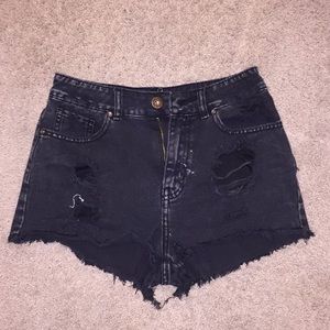 Distressed black high rise shorts